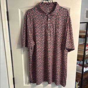 Rhoback Pink and Green Polo Shirt with Floral Pattern